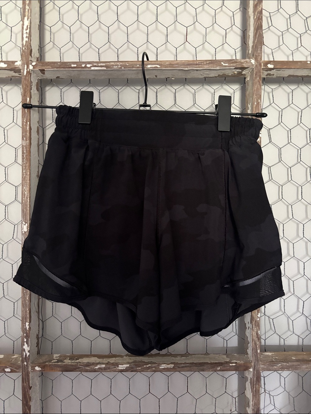 Women's Black Athletic Shorts with Mesh Trim